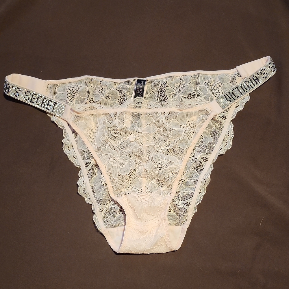 Victoria's Secret Light Pink Lace Bikini with Shine Strap Logo Waistband XL NWT